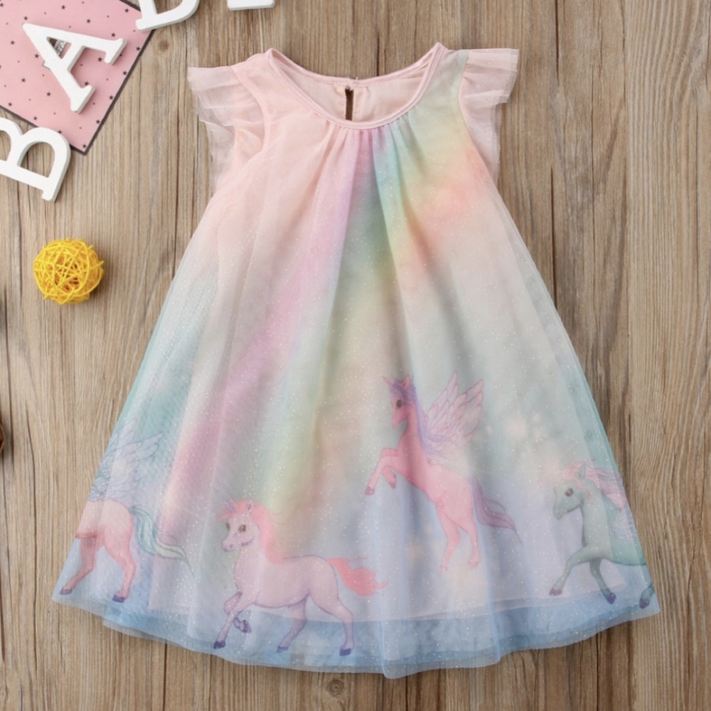 Unicorn Rainbow Ruffle Sleeve Dress